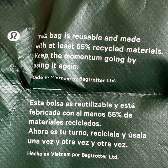 Lululemon Reusable Shopping Tote Bag Shopper Green Logo Yoga Beach Gym Small - Picture 7 of 7